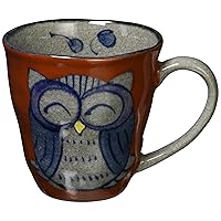 Saikai Pottery 83977 Hasami Ware Mug, Medium, Hand Painted Owl Pattern, Red