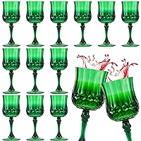 Pinkunn 12 Pcs Patterned Plastic Wine Glasses Colorful Goblet Champagne Flutes Glasses Vintage Style Dishwasher Safe Drinking Glasses for Wedding, Reception, Grand Event Party Supplies (Green)