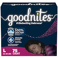 Girls' Nighttime Bedwetting Underwear, Size Large (68-95 lbs), 75 Ct (3 Packs of 25), Packaging May Vary