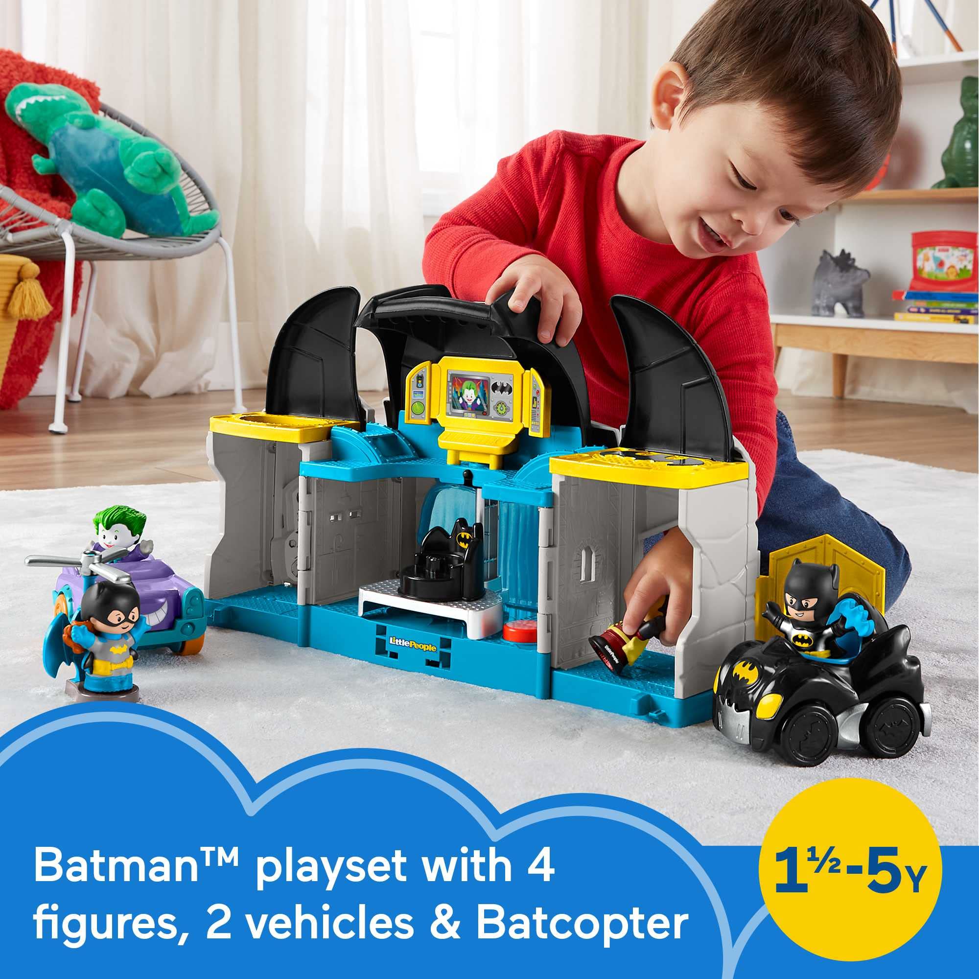 Fisher-Price DC Super Friends Batman Toy Deluxe Batcave Playset With Lights Sounds & 4 Figures For Toddlers Ages 18+ Months