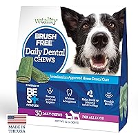 Brush Free Daily Dental Care Chews for Dogs | Cleans Teeth and Freshens Breath | 30 Count | B.E.S.T. Complex Provides Complete Oral Cleaning and Tartar Control
