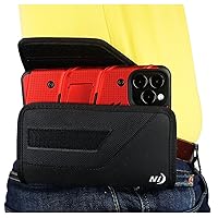 Nite Ize Nylon Phone Pouch for iPhone 15 Pro Max /14 13 12 11 Pro Max Plus Strong Holster Belt Clip Holder, Rugged and Heavy Duty, Fit (Defender/Commuter) On Cell Phone Case (Sideways)