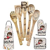 Harry Magic Kitchen Utensils Set Gifts for Mom Women Birthday Gift Cute Magic Wooden Cooking Spoons Set with Apron Oven Mitt Potholder Set Great Christmas Gift