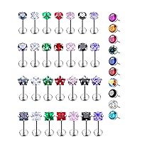 38Pcs Threadless Push in Lip Rings Nose Rings Studs Labret Monroe Medusa Piercing Jewelry Cartilage Tragus Helix Studs Earrings Piercing for Women Men Heart Round Star Square Shapes CZ Surgical Stainless Steel Multiple Body Piercing 18G 20G