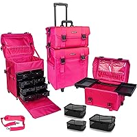 SHANY Makeup Artist Soft Rolling Trolley Cosmetic Case Makeup Travel Bag With Makeup Organizer Drawer Bins, Makeup Mesh Bag Organizers - Summer Orchid