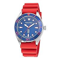 Nautica N83 Men's NAPFWS220 N83 Finn World Silver-Tone/Blue/Red Silicone Strap Watch