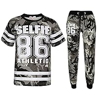 Boys Top Kids Designer's #Selfie 86 Camouflage T Shirt & Trouser Set 7-13 Years