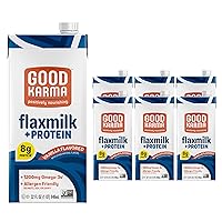Good Karma Vanilla Flaxmilk +Protein, 32 Ounce (Pack of 6), 8g Plant Protein + 1200mg Omega-3 Per Serving, Plant-Based Non-Dairy Milk Alternative, Lactose Free, Nut Free, Vegan, Shelf Stable