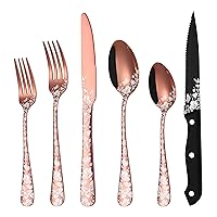 Stapava 48-Piece Copper Silverware Set with Steak Knives for 8, Stainless Steel Rose Gold Flatware Cutlery Set, Mirror Eating Utensils Tableware with Butterfly Flower Laser, Dishwasher Safe