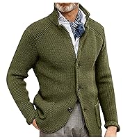Cardigan Sweaters for Men with Buttons Cable Knit Lapel Open Front Cardigan Solid Ribbed Oversized Work Cardigan Sweaters