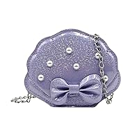 Cute Kid Girls Mini Chain Shoulder Purse Toddlers Glitter Seashell Crossbody Bag Clutch Handbag with Bowknot Pearls