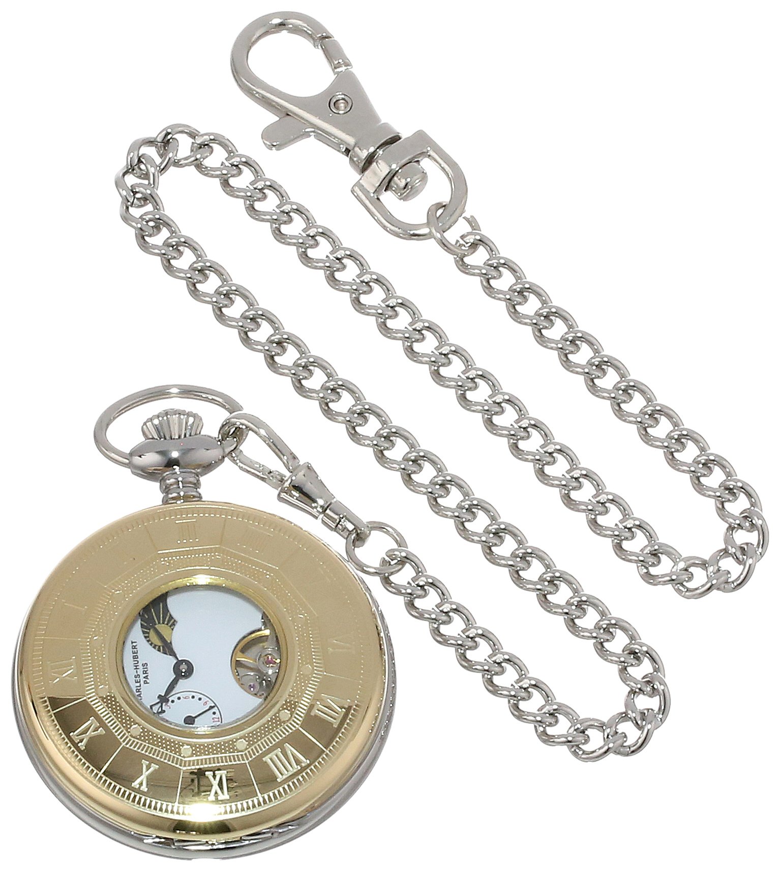 Charles-Hubert, Paris Stainless Steel Two-Tone Mechanical Pocket Watch