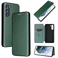 for Samsung Galaxy S21 FE Flip Case,Carbon Fiber PU + TPU Hybrid Case Shockproof Wallet Case Cover with Strap,Kickstand