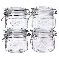 Mason Craft & More Airtight Kitchen Food Storage Clear Glass Clamp Jars, 16.9 Ounce (0.5 Liter) Short Mini Clamp Jar