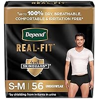 Depend Real Fit Incontinence Underwear for Men, Disposable, Maximum Absorbency, Small/Medium, Black, 56 Count, Packaging May Vary