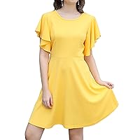 Aphratti Women's Flutter Sleeve Cute Fit and Flare Flowy Casual Summer Dress Cocktail Party Wedding Guest