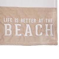 Pavilion Gift Company Life is Better at The Beach-Tan & White Super Soft 50 x 60 Inch Striped Throw Embroidered Text 50