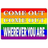 Funny Rainbow Flag Metal Tin Sign Wall Decor Bar Gay Lesbian LGBT Come Out