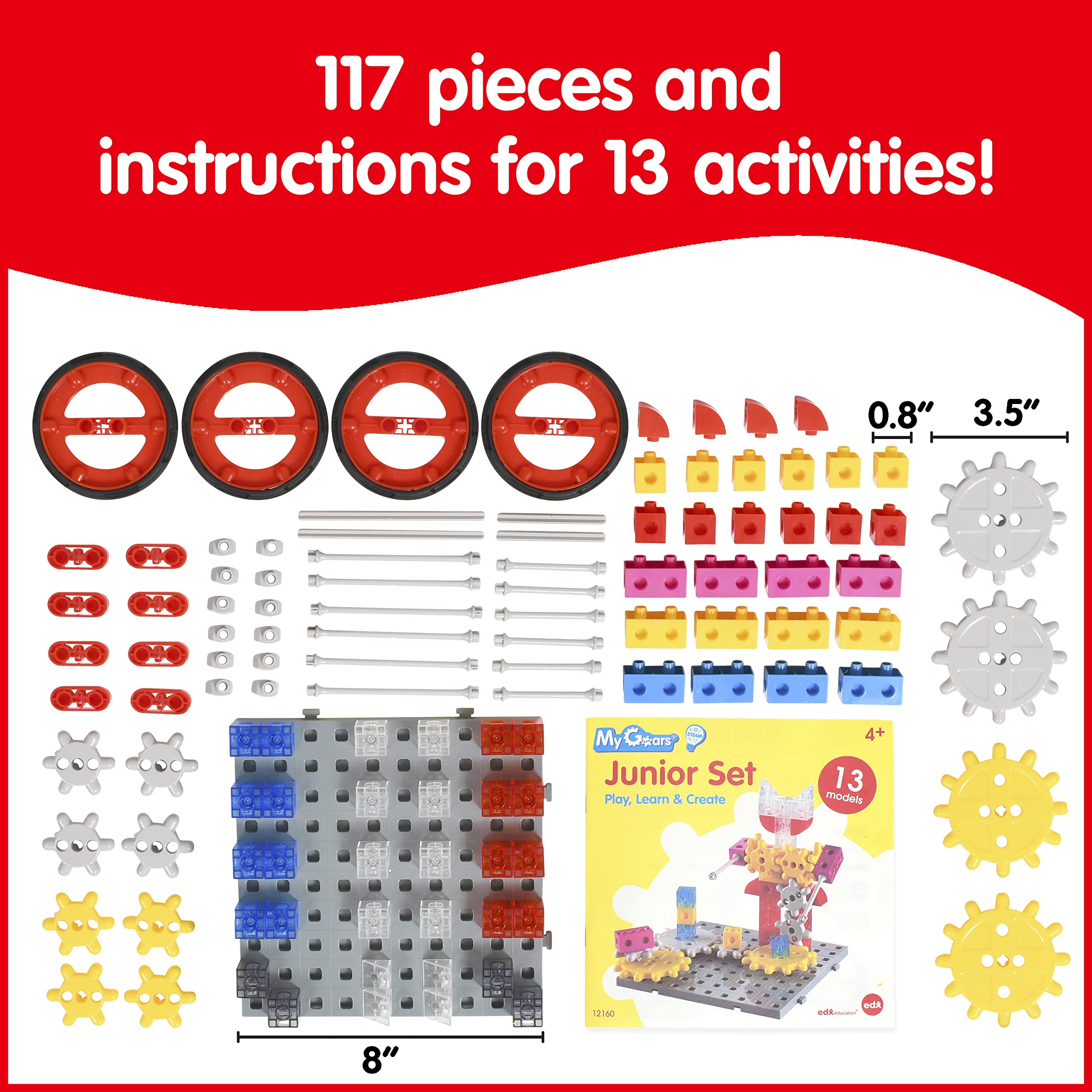 edxeducation My Gears Junior Set - 117 Pieces - 13 Activities - Gears Toys for Kids - Build Rotating, Moving Models - Building Toys for Kids Ages 4-8