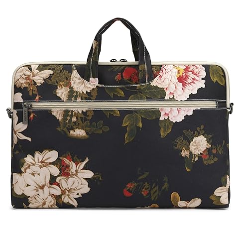 Black Peony Patten Waterproof Shoulder Messenger Bag Case Sleeve for 14 Inch 15 Inch Laptop Briefcase 15.6 Inch…