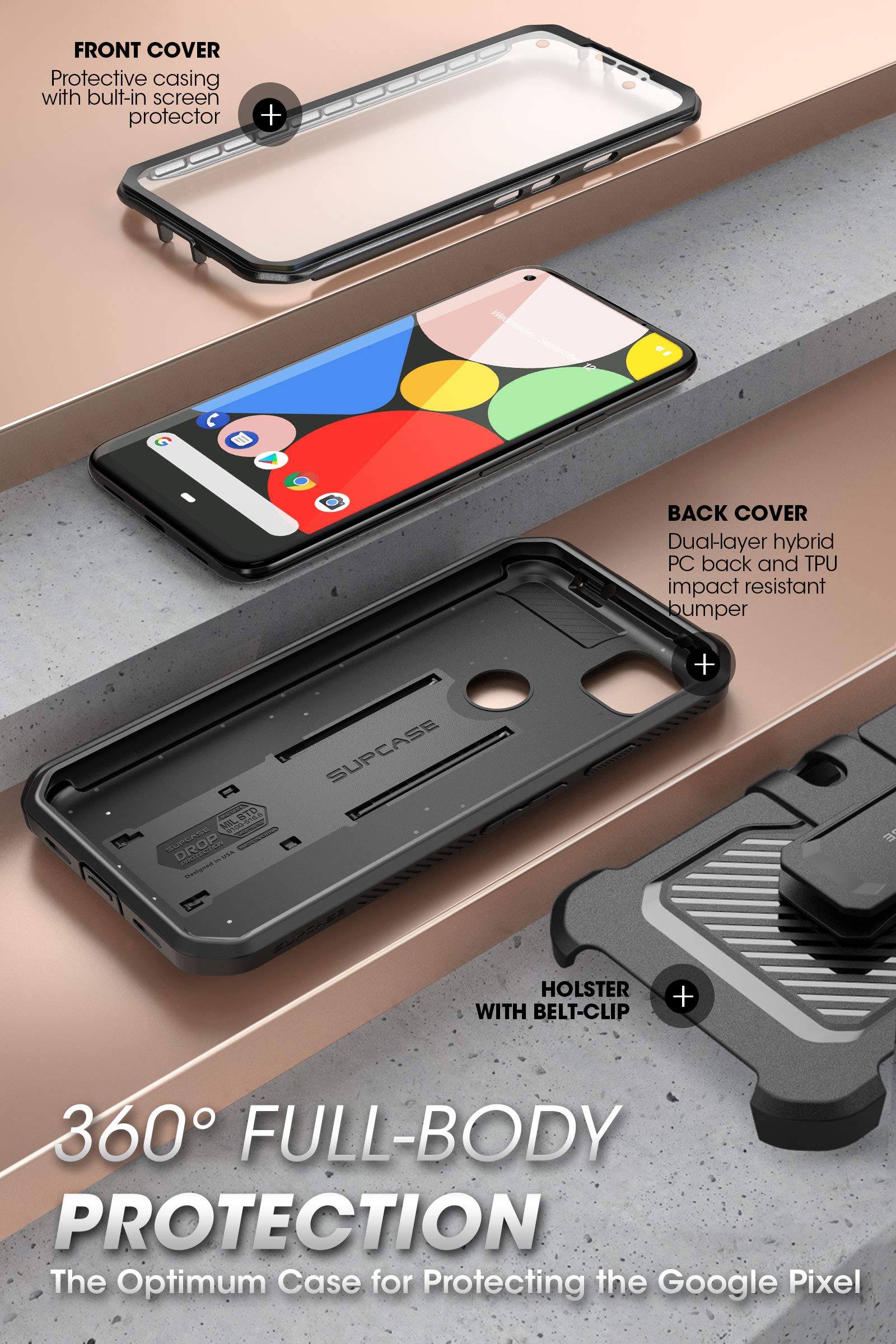 SUPCASE Unicorn Beetle Pro Series Case for Google Pixel 4A (2020 Release), Full-Body Rugged Holster Case with Built-in Screen Protector (Black)