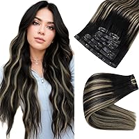Black Roots Clip in Hair Extensions Human Hair Fading to Black Mix Honey Blonde Seamless Clip in Extensions 22 Inch for Long Natural Extensions Human Hair 120 Grams 8 Pcs