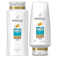 Pantene Argan Oil Shampoo 25.4 OZ and Conditioner 24 OZ for Dry Hair, Smooth and Sleek, Bundle Pack