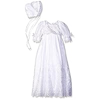 Embroidered Organza Christening Baptism Special Occasion Gown with Matching Hat