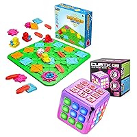 Power Your Fun Cubik Metallic Pink LED Flashing Cube Memory Game and Maze Builder Track Set Bundle - Electronic Handheld Game 5 Brain Memory Games and 31pc STEM Logical Road Track Builder Puzzle Board
