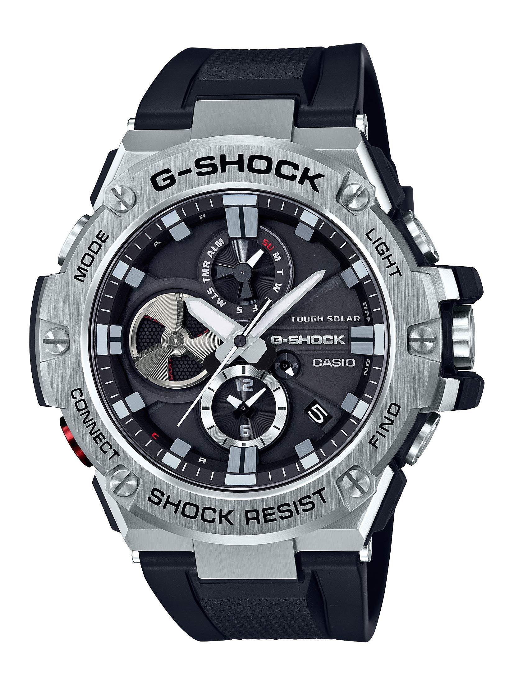 Casio Men's 'G-Steel by G-Shock' Quartz Solar Bluetooth Connected Resin Dress Watch, Color: Black (Model: GST-B100-1ACR)