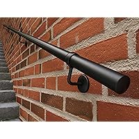 Rothley Industrial Stair Railing Indoor: 11.8Ft Metal Handrail for Indoor Stairs Matte Black Stair Rail Attach to Wall Staircase 1.6