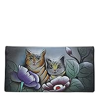 Anna by Anuschka Women's Hand Painted Leather Clutch Wallet-Precious Peony Eggplant