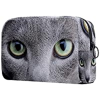 Russian Blue Cat Cosmetic Travel Bag Large Capacity Reusable Makeup Pouch Toiletry Bag For Teen Girls Women 18.5x7.5x13cm/7.3x3x5.1in
