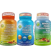 SUPPLEMENTS STUDIO All Vegan Supplement for Healthy Gut and Overall Health Support - Acidophilus Probiotic Supplement + Vegan Whole Food Multivitamin (No Iron) and Liposomal Vitamin C 1500mg