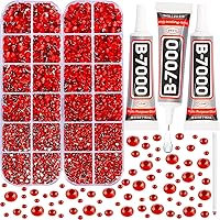 11000Pcs Red Rhinestones with b7000 Glue for Crafts Clothing Clothes Nails Crafting Shoes Tumblers Tshirt,Bright Red Rinestones Flatback Gems Flat Back Red Crystals Diamonds 2-5mm Assorted Mixed Sizes
