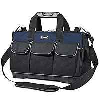TICONN Tool Bag with Multi-Pockets Wide Mouth Tool Tote with Safety Reflective Straps, Adjustable Shoulder Strap and Ergonomic Handle (Blue, 16