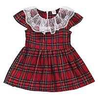 Tunic Dresses Girls Toddler Girls Fly Sleeve Plaid Prints Lace Princess Dress Dance Party Dresses Clothes Cat Dress