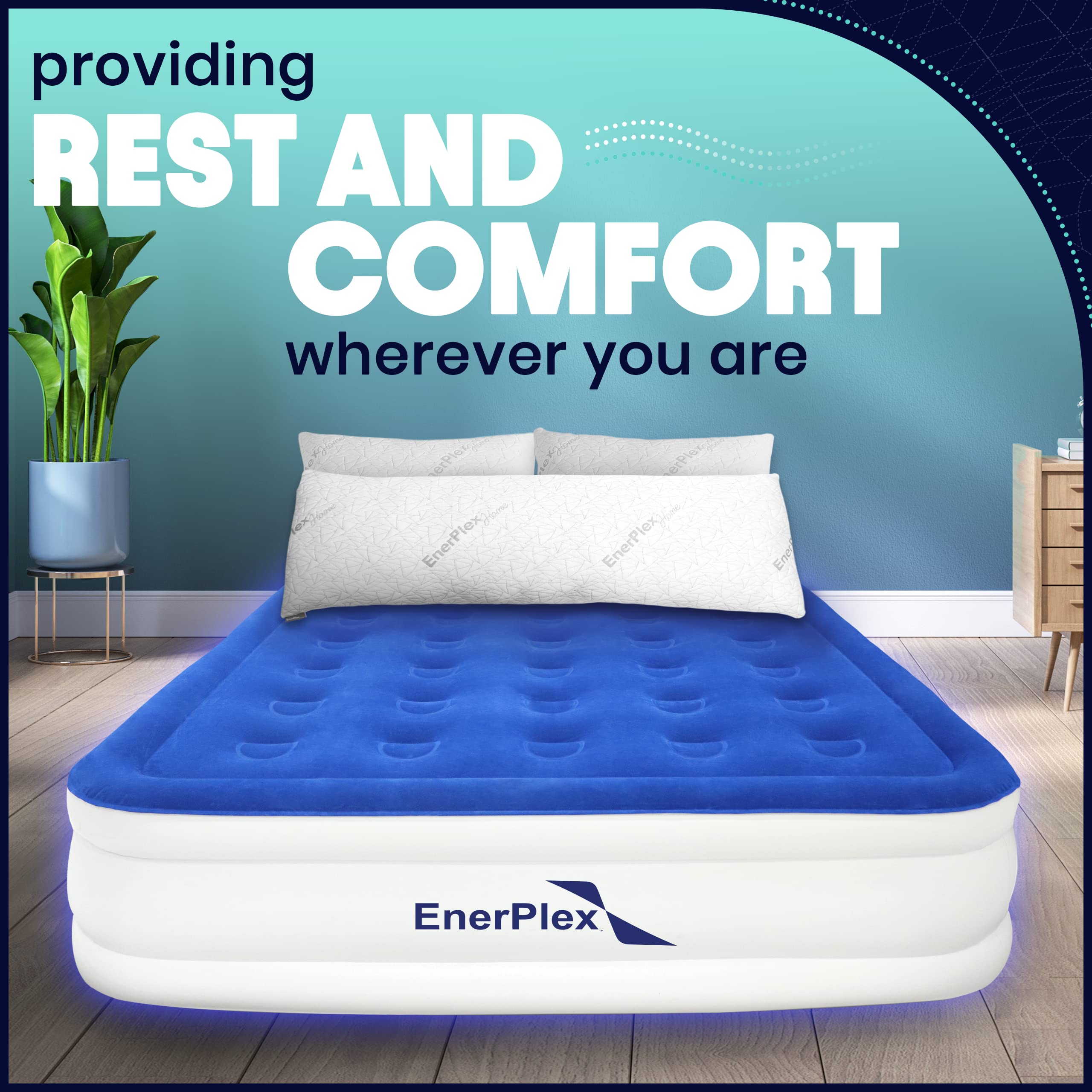 EnerPlex Air Mattress with Built-in Pump - Double Height Inflatable Mattress for Camping, Home & Portable Travel - Durable Blow Up Bed with Dual Pump - Easy to Inflate/Quick Set UP