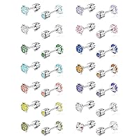 Tornito 7-14 Pairs Stainless Steel CZ Stud Earrings for Women Multicolor Cubic Zirconia Cartilage Helix Earrings Set Screwback 4MM