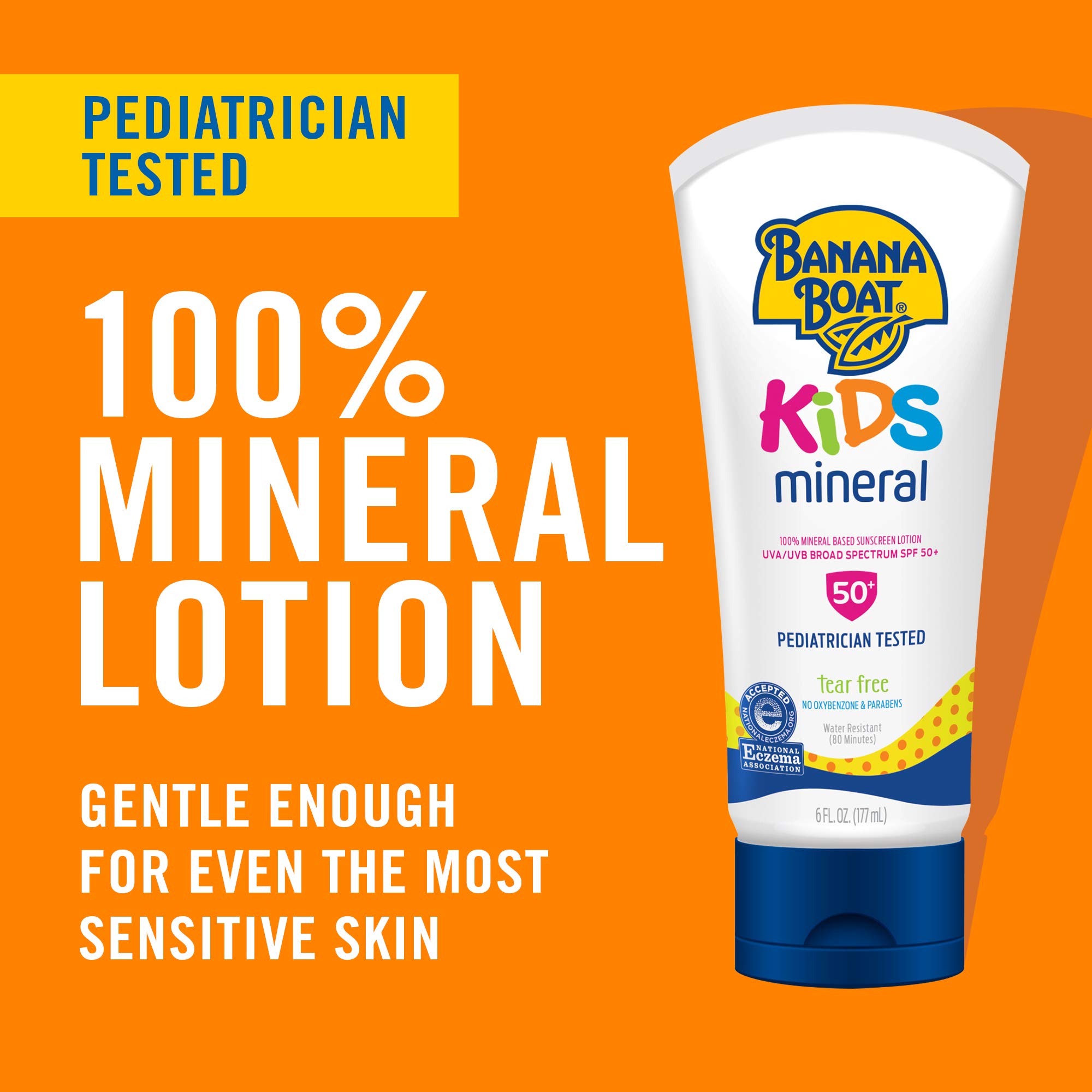 Banana Boat Kids 100% Mineral, Tear-Free, Broad Spectrum Sunscreen Lotion, SPF 50, 6oz, Twin Pack