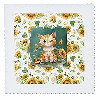 3dRose Image of Ginger Cat in Sunflower Garden - Quilt Squares (qs-382255-2)