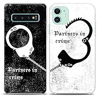Matching Couple Cases Compatible for Samsung S23 S22 Ultra S21 FE S20 Note 20 S10e A50 A11 A14 Partners in Crime Clear Black White for Him Her Silicone Cover Best Friend Anniversary BFF Girly