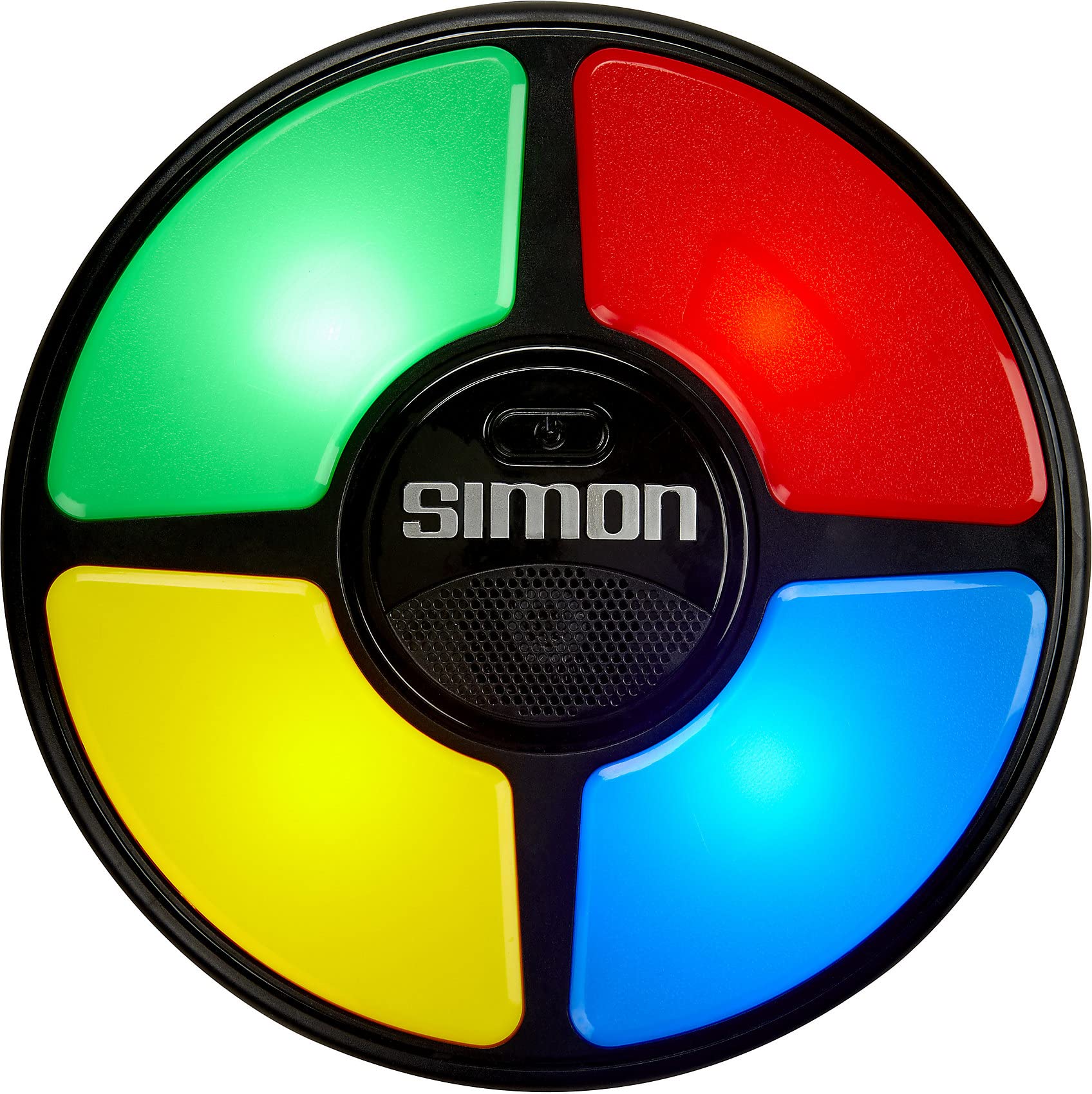 Hasbro Gaming Simon Handheld Electronic Memory Game With Lights and Sounds for Kids Ages 8 and Up, Includes Simon game unit and instructions.