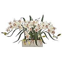 Nearly Natural Cymbidium Arrangement in White Vase Artificial Plant