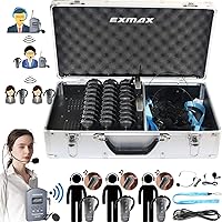 EXMAX EX-200E UHF Voice Transmission Wireless Tour Guide System Simultaneous Interpretation for Church Translation Worship Interpreting Translator Kit (2 Transmitters 30 Receivers 32-slot Charge Case)