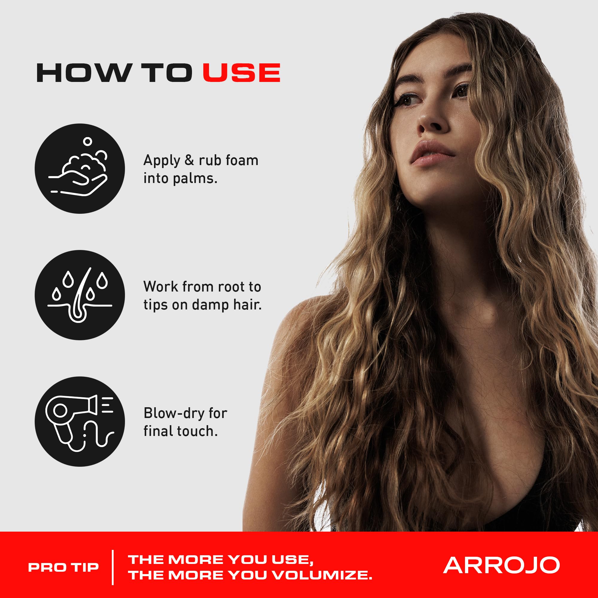 Mousse for Hair Volume - Sulfate-Free, Paraben-Free Hair Foam Mousse - Volumizing Mousse for Fine Hair with Vitamin B5, Amino Acids, & Flower Oil - Volume Booster Foam for Men & Women by Arrojo, 4.2oz
