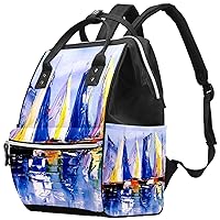 Sailing Boats Oil Painting Diaper Bag Travel Mom Bags Nappy Backpack Large Capacity for Baby Care
