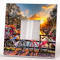 Bike in Amsterdam Wall Framed Mirror with Printed Decor Netherlands Bicycle Fan Art Home Room Gift