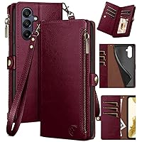 XcaseBar for Samsung Galaxy A15 5G Wallet case with Zipper Credit Card Holder RFID Blocking,Flip Folio Book PU Leather Shockproof Protective Cover Women Men Samsung A15 Phone case Wine Red