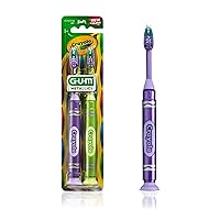 GUM Crayola Metallic Marker Children’s Toothbrush , Soft Bristled Kids’ Toothbrush Set Age 5+ , Suction Cup Base , 2ct